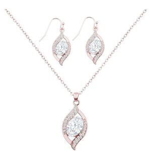 Jewelry Set - Rose Gold Tone Earrings & Necklace - Wedding Bridesmaid Gift
